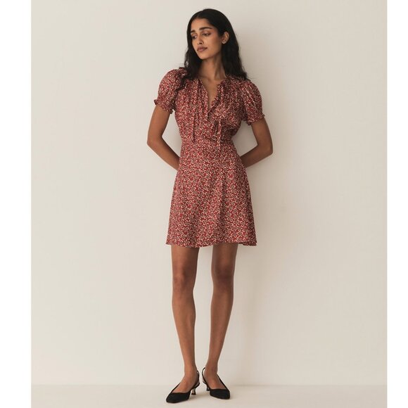 NWT Doen Sweet Silk Evienne Short Sleeved Tea Dress in Ameline Ditsy Red XL - Picture 1 of 8